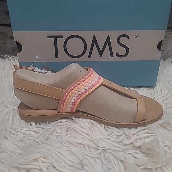 TOMS BREE HONEY WOVEN TRIM THONG SANDAL Sz 8 NIB - Picture 3 of 9